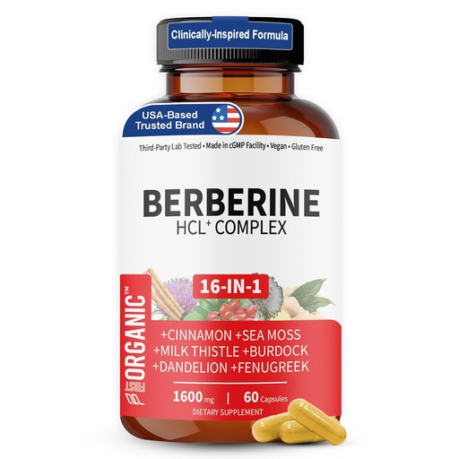 [BRSRABT5BUPGKADA] Premium Berberine Complex | Multi-Ingredient Botanical Blend with Cinnamon, Milk Thistle, NAC & Zinc | Daily Plant-Based Formula | Third-Party Lab Tested, Vegan, Non-GMO, Gluten-Free, 60 Capsules