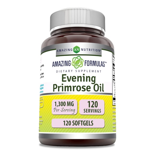 [BRSWGYI7DEHGCC34] Amazing Formulas Evening Primrose Oil 1300mg, 10% GLA, Softgels Supplement | Hexane Free Cold Pressed Oil | Non-GMO | Gluten Free (120 Count)
