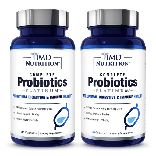 [BRSW2FIZDINBQ3LL] 1MD Complete Probiotics Platinum | Supports Digestive Health | with Nourishing Prebiotics, 51 Billion Live CFU, 11 Strains, Dairy-Free | 30 Vegetable Capsules (2-Pack)