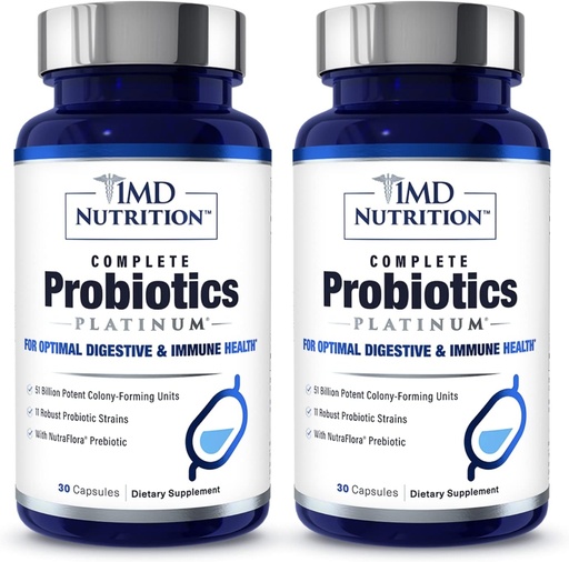 [BRSW2FIZDINBQ3LL] 1MD Complete Probiyotikler Platinum | Nourishing Prebiyotiks ilə Digestive Health / 51 milyard Live CFU, 11 Strains, Süt-Free / 30 Psixülat Kapsül (2-Pack)