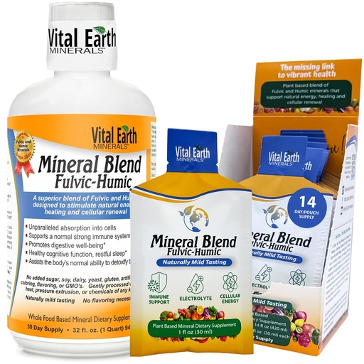 [BRSREHTRPJ7WGH3F] Vital Earth Minerals Detox & Wellness Support – Fulvic Humic Mineral Blend with 70+ Trace Minerals, Electrolytes, 32 Oz Bottle + 14 Single-Serve Packs