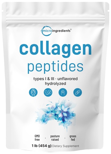[BRSRAY37ARYROYL5] Micro Ingredients Hydrolyzed Collagen Peptides Powder, 1 lb | Type I & III Collagen for Women & Men | Unflavored Bovine Collagen Protein | Easy Dissolve, Paleo, Non-GMO