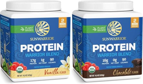 [BRSREAQEOAGQGF3F] Sunwarrior Chocolate & Vanilla Organic Plant Based Protein Powder Set | Bundle & Save | Vegan Organic Protein Powder | Non-GMO Soy Dairy Filler & Gluten Free (17 Servings Each)