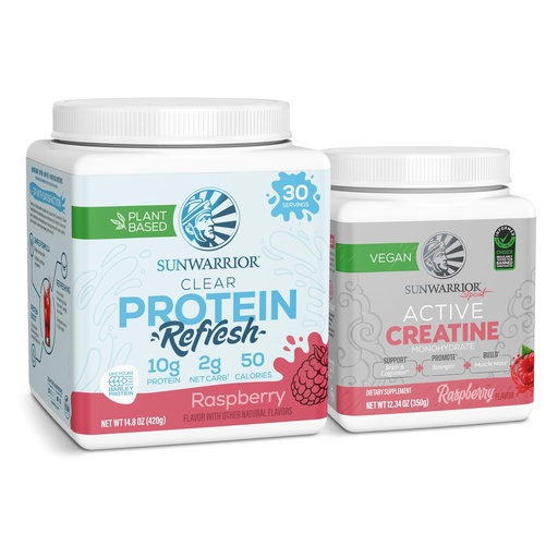 [BRSRAGQ6OQFWYYAU] Sunwarrior Clear Protein Powder | Vegan Plant-Based Protein 30 Servings, Raspberry Flavored & Creatine Monohydrate Powder | 50 Servings, Raspberry Flavored