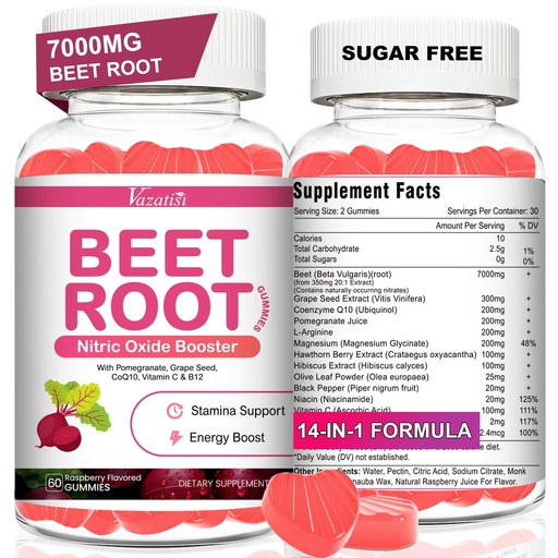 [BRSREFAEDNYAI3Q3] Beet Root Gummies – Nitric Oxide Beetroot Gummies with Coq 10, Grape Seed, Pomegranate for Circulation & Energy Support – Vegan, Non-GMO, 120 Beet Chews