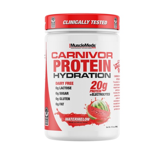 [BRSREYLYCV5AEGT3] MuscleMeds Carnivor Protein Hydration Drink Powder, 20g Refreshing Protein Isolate, Lactose Free, Sugar Free, Electrolytes, Muscle Building, Recovery, Halal Certified, Watermelon, 20 Serve