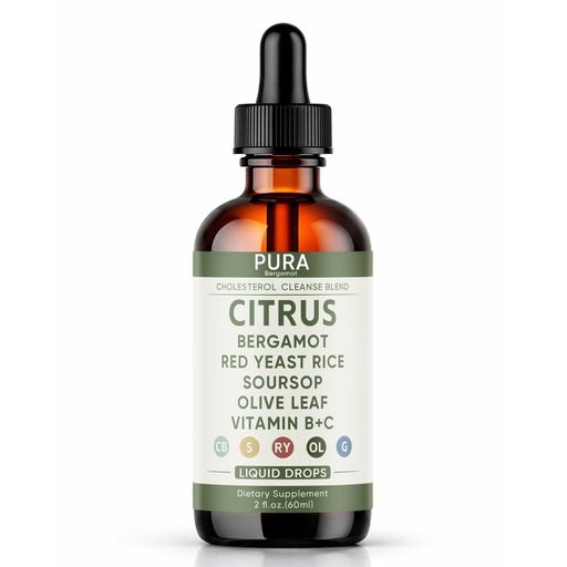 [BRSRYYABPJ6QEYD5] Liver Cleanse Formula - Cholesterol Support Drops with Citrus Bergamot, Red Yeast Rice (Citrinin-Free), Garlic, Olive Leaf, Soursop Natural, Non-GMO, Vegan 2 fl oz