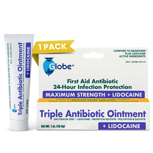 [BRSROCY7AVYWOELX] Globe Lidocaine First Aid Antibiotic Ointment 1 Oz - Maximum Strength Pain Relief & Infection Protection - Numbs Skin Fast with Lidocaine - Emergency Use & Infection Protection