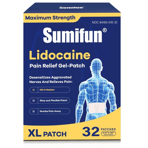 [BRSRECYZPIAWCGT6] Sumifun XL Lidocaine Patches for Pain Relief, 4% Lidocaine Maximum Strength OTC, Extra Large 4.72"x7.87" for Full Back Pain Patches & Large Areas, 32 Count