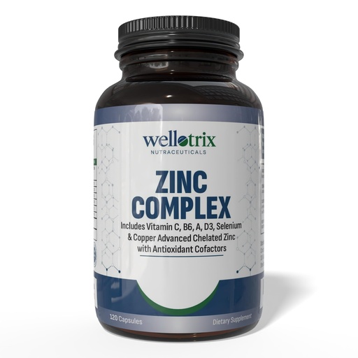 [BRSRGYY7PN7RYYD6] Wellotrix Zinc Complex – Advanced Chelated Zinc Formula with Vitamin C, B6, A, D3, Selenium & Copper – High Absorption Multi-Nutrient Blend – Non-GMO, Sugar Free, Gluten Free – 120 Veg Capsules
