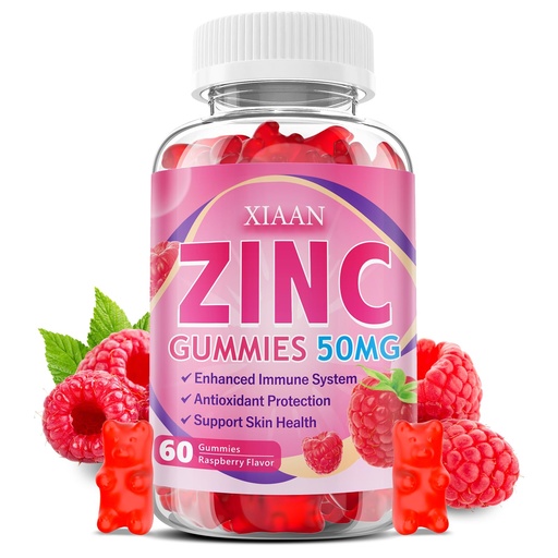 [BRSREAA2PIAQA2A2] Zinc Picolinate Gummies 50mg for Kids & Adults, Chewable Zinc Supplements for Women & Men Supports Immune System & Cellular Health & Antioxidant, Vegan/Sugar-Free, Raspberry Flavor 60 Count