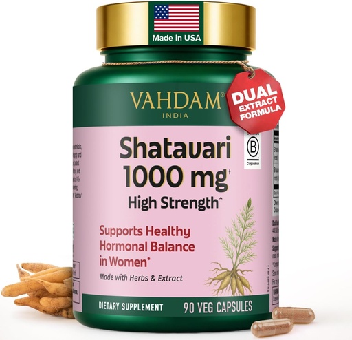[BRSREHQYBMGWY33K] VAHDAM Shatavari Capsules 1000mg, Supports Healthy Hormonal Balance in Women, Herbal Supplement for Women, Vegan, Gluten-Free, 90 Capsules