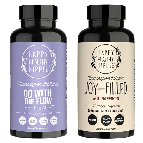 [BRSRGBIDCIMAGFA3] Happy Healthy Hippie Joy-Filled with Saffron Mood Support Supplement & Go with The Flow Perimenopause Supplement