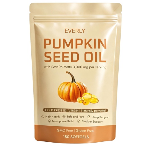 [BRSRYYIZAANQ2G3D] Everly Pumpkin Seed Oil with Saw Palmetto – Cold Pressed Virgin Pumpkin Seed Oil, Rich in Essential Fatty Acids & Naturally Occurring Phytosterols, Non-GMO – 180 Softgels (1)