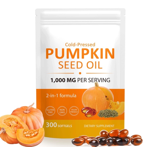 [BRSREFAEDF5WYC32] Pumpkin Seed Oil Capsules for Hair Growth, 300 Softgels for Hormone Balance & Prostate Health, Cold Pressed Pure Virgin Oil, Urinary Support, Skin Care