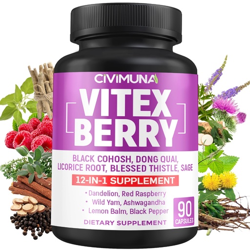 [BRSRMFAEBZYWYDI3] Vitex Berry Extract Capsules with Vitex Berry, Black Cohosh Root, Dong Quai Root and More - 90 Capsules for 3 Months Supply