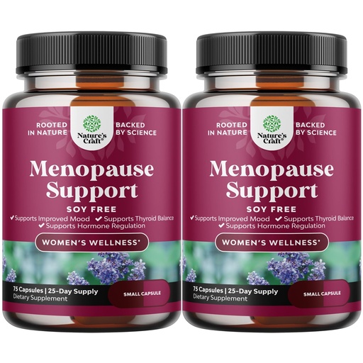 [BRSRAFAKDICRGFLL] Soy Free Menopause Supplement for Women - Herbal Menopause Support for Night Sweats Hot Flashes Mood Support and Hormone Balance for Women with Black Cohosh & Vitex Chaste Berry - 75 Count - 2 Pack