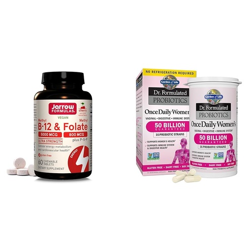 [BRSRAZTYOEJWCCDG] Jarrow Methyl B-12 5000mcg & Methyl Folate 800mcg Chewables + Garden of Life 50 Billion CFU Probiotics for Women Capsules Bundle