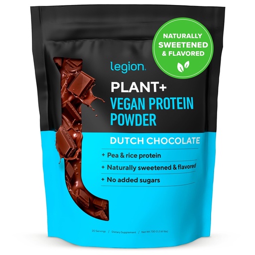 [BRSWEC37AQGRSAIZ] LEGION Plant+ Vegan Protein Powder, Chocolate - Rice and Pea, Plant Based Protein Blend. Gluten Free, GMO Free, Naturally Sweetened and Flavored, 20 Servings, (Chocolate)