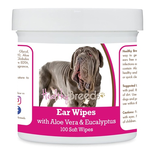 [BRSW2EANAEBAIDTG] Healthy Breeds Neapolitan Mastiff Ear Cleaning Wipes with Aloe & Eucalyptus for Dogs 100 Count