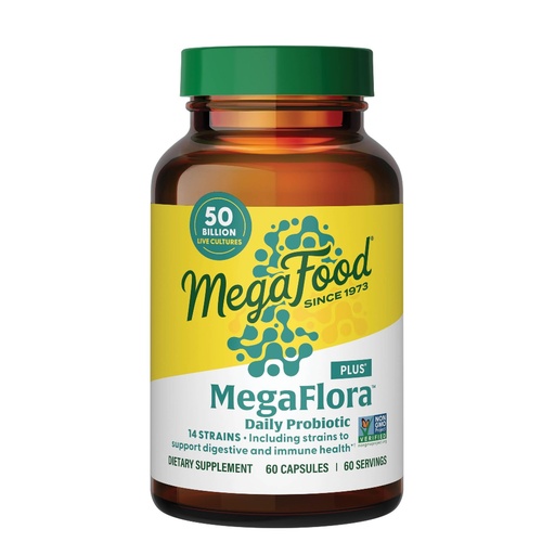 [BRSWIZL4AJYQE2LC] MegaFood MegaFlora Probiotic Plus - Probiotics for Women and Men Digestive Health - 50 Billion CFUs & 14 Strains - Immune Support Supplement - Vegetarian - 60 Capsules