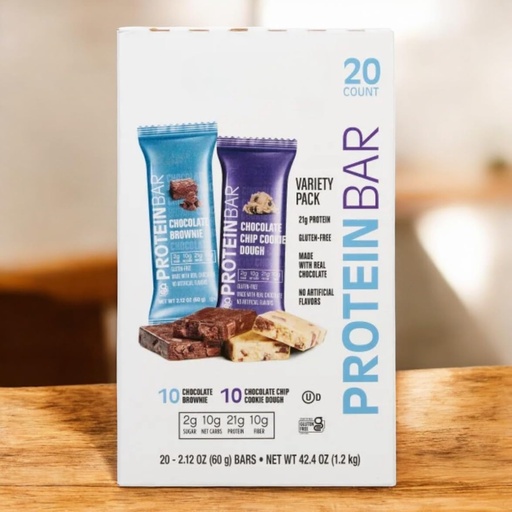 [BRSREEINBB7BG3IZ] Kirkland Protein Bars – Variety Pack, Chocolate Chip & Brownie, 2.12 oz, 20 Count | Gluten-Free, No Artificial Flavors
