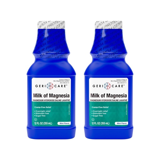 [BRSRECQLB4GQ4ELF] GeriCare Milk of Magnesia, Magnesium Hydroxide 1200mg | Mint Flavor | Constipation Relief | Cramp-Free, Saline Laxative | 12 Fl Oz (Pack of 2)
