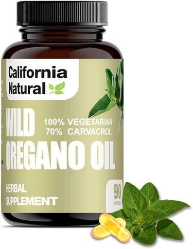 [BRSWGY37C4DWECA4] Wild Oregano Oil Vegetarian Soft Cápsulas - California Natural - Imune System & Digestive Support - Promove Gut Health & Healthy Digestion - 100% Vegetarian - 70% Carvacrol - Herbal 90 contagem