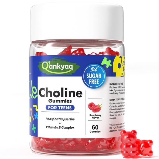[BRSRYYYBOAHW2YLU] Choline Gummies for Kids & Teen, Chewable Choline Bitartrate Supplements 250mg, with Phosphatidylserine, Vitamin B-Complex, Support Focus, Cognitive & Brain Health, Sugar-Free, Vegan, 60 Gummies