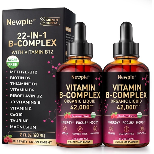 [BRSRGBT2CUJWEAI6] Vitamin B Complex Liquid Drops - B12 Methylcobalamin, B6, B1, Niacin & Folate, Biotin, Vitamin C, Choline, Inositol, CoQ10 & Taurine - Methylated Sublingual for Energy & Focus - Vegan, Organic