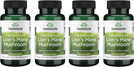 [BRSWGZIBDMIWAYD5] Swanson Full Spectrum Lion's Mane Mushroom - Integratore di salute del cervello per il supporto Memoria, Focus & Clarity* - Maggio Anche aiutare Immune, Cuore e Salute Digestiva - Gluten-Free & Non-GMO - 60 capsule (4 Pack)