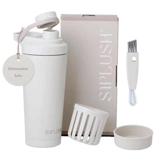 [BRSREGQDO5YGCEY7] Paradise Shaker Bottle 24 oz, Insulated Stainless Steel Protein Shaker, Dishwasher Safe, with Lid Brush & Protective Boot, Leakproof Twist-Off Chug Cap, Warm Gray, Joshua Dusk