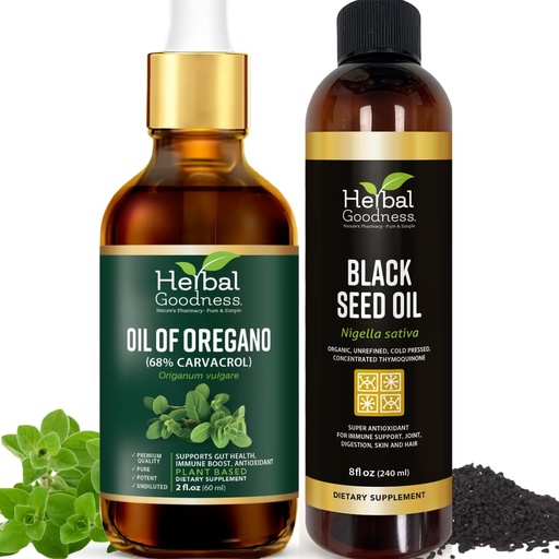 [BRSREHYODMFRYH3F] Herbal Goodness Oil of Oregano with Black Seed Oil - Organic, Cold Pressed, Gluten Free, Essential Oils for Skin, Vitamin E, Black Cumin Seed Oil for Wellness Support - 2-Pack Bundle