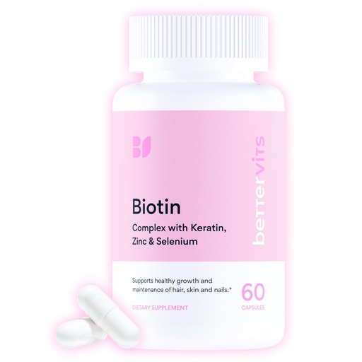 [BRSRGYY5OUMBU3TV] Betterrvits Hair Growth Vitamins for Women - Biotin 12,000 mcg with Zinc, Copper and Selenium Complex | Hair Skin and Nails Supplement for Women and Men with Keratin KeraGlo | 60 Capsules