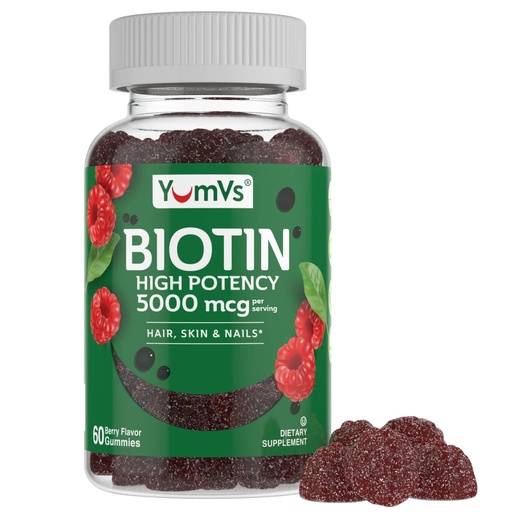 [BRSW2CQYOJ7QICLV] YumVs Biotin Gummies 5000mcg - Luscious Raspberry Flavor - Thicker Faster Hair Growth Gummies for Women or Men - Hair, Skin & Nails Vitamins - Hair Gummies - Vegetarian Biotin Supplement (60 Count)