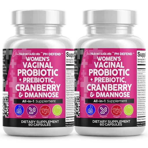 [BRSRAAL6CMNB6FA3] Clean Nutraceuticals Vaginal Probiotics for Women + Prebiotics 20 Billion Cranberry Pills w D-Mannose 500 mg for Urinary Tract Health pH Balance - for Vaginal Health Supplements Pills - 2Pack