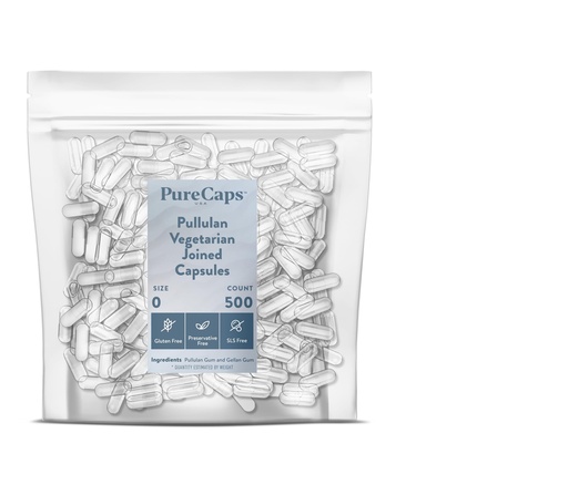 [BRSRAYI3A56BAC3Z] PureCaps USA - Empty Vegetarian Vegan Pullulan Pill Capsules Size 0| 500 Joined Pills| Clear| Non-GMO Certified| SLS, Gluten, Preservative Free