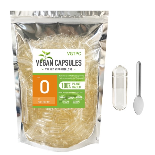 [BRSREFA5CN5R6C36] Empty Capsules Size 0 Vegan - 500 Count Clear Empty Plant-Based Capsules -Kosher Certified, Halal Certified, for DIY Supplement Filling