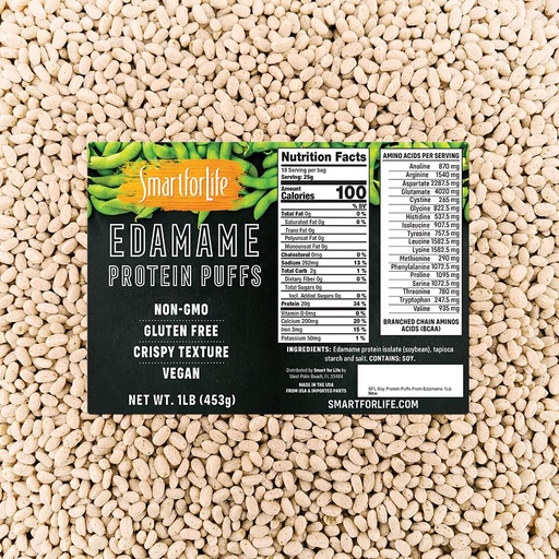 [BRSRGAQRCB7B4CLK] Smart for Life - Edamame Protein Puffs - High Zero Sugar Soy Protein Isolate Puffs 1LB - 20 Grams Snacks - Non-GMO, Gluten-Free, Vegan - 1 Pound Box - 18 Servings