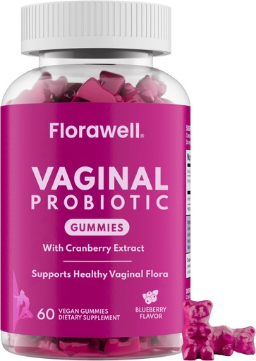 [BRSRECQ6OICWK2AZ] Florawell® Vaginal Probiotic Gummies for Women - pH Balance, Healthy Odor, Yeast Balance & Intimate Flora Support - with Cranberry Extract - Natural Berry Flavor - 60 Vegan Gummies