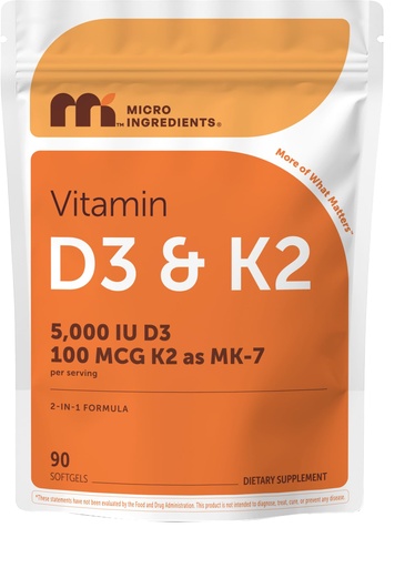 [BRSRGGA5CV4GCDTL] Micro Ingredients Vitamin D3 5,000 IU + K2 MK-7 100 mcg Per Serving, 90 Softgels | 2-in-1 D3 K2 Supplement | Easy-to-Swallow, Non-GMO, Gluten Free