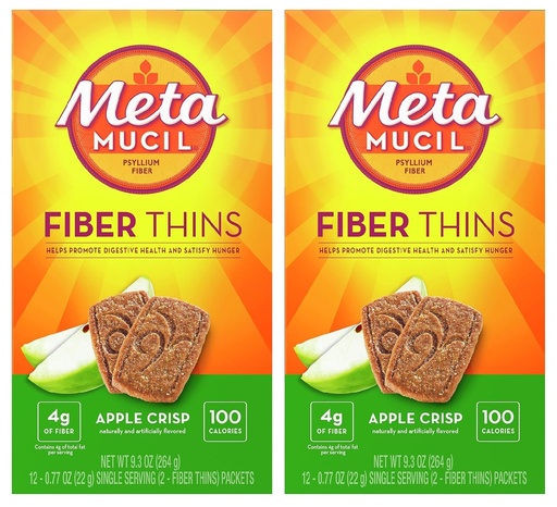 [BRSRAEA3DF6R6C37] Metamucil, Fiber Thins, Daily Psyllium Husk Fiber Supplement, Supports Digestive Health and Satisfies Hunger, Apple Crisp Flavor, 12 Servings