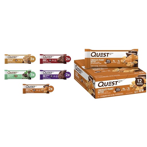 [BRSRAYYYOUFGOCLG] Quest Chocolate Lovers & Peanut Butter Protein Bars Variety Pack, High Protein, Gluten Free, 12 Count