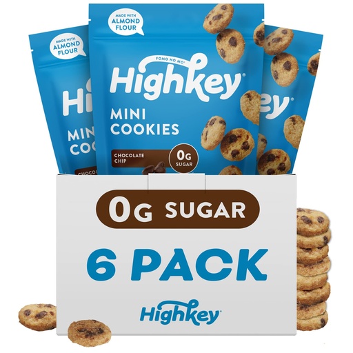 [BRSRMGADBVYRS3IU] HighKey Keto Chocolate Chip Mini Cookies - Gluten Free Sugar Free Cookies Keto Snack Low Carb Snacks Healthy Protein Diabetic Dessert Food Low Sugar Treat Diet Friendly Sweets Keto Food 6 Pack