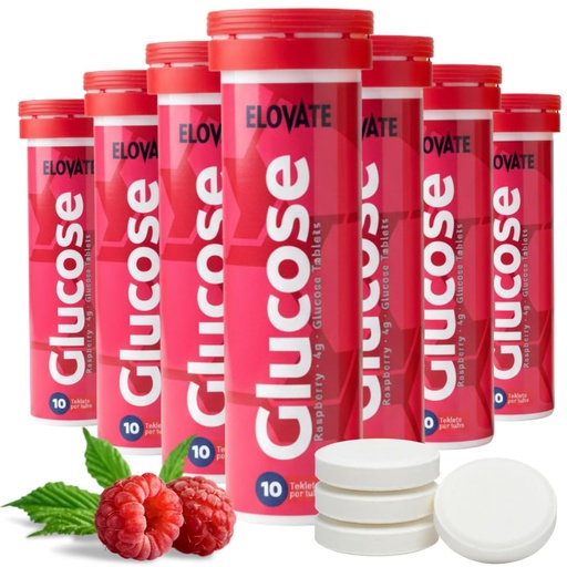 [BRSREAD6C5YREADH] ELOVATE Fast Acting Glucose Tablets, Raspberry Flavor – Raise Low Blood Sugar, 15g Per Serving, Chewable, Gluten Free – 8 Tubes (80 Count)