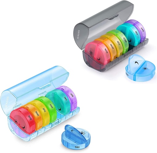 [BRSRMBAZCF7RQCLG] 2 Pack Weekly Pill Organizer 7 Day 2 Times a Day, Sukuos Large Daily Pill Cases for Pills/Vitamin/Fish Oil/Supplements