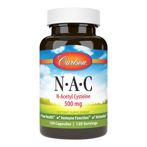 [BRSRMFAOOANAE2Y2] Carlson - NAC, N-Acetyl Cysteine, 500mg, Liver Health, Immune Function, Antioxidant, 120 Vegetarian Capsules