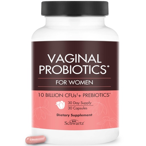 [BRSROFQHOR6WGFLZ] BioSchwartz Vaginal Probiotics for Women Supplement with Prebiotics Lactobacillus Crispatus - Supports Women's Health by Promoting Healthy Vaginal Odor, Flora, PH Balance - 30 Day Supply, 30 Capsules