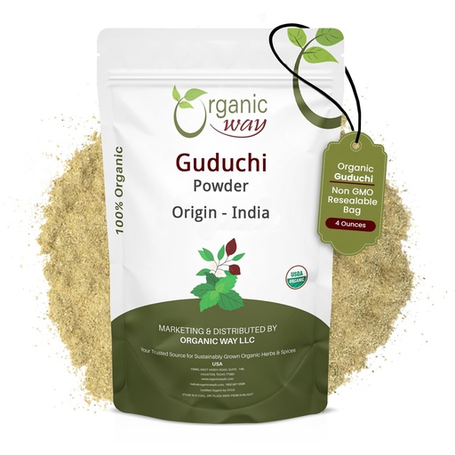 [BRSREEA5AACBM2A7] Organic Way Premium Grade Guduchi Powder (Tinospora cordifolia) - Organic & Kosher Certified | Raw, Vegan, Non GMO & Gluten Free | USDA Certified | Origin - India (4 Oz)