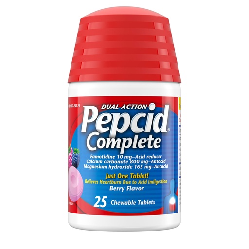 [BRSWIYTZOUBWOHQ4] Pepcid Complete Acid Reducer + Antacid for Acid Reflux, 10mg Famotidine, 800mg Calcium Carbonate & 165mg Magnesium Hydroxide per Heartburn Medicine Tablet, Antacid Chews, Berry, 25 ct